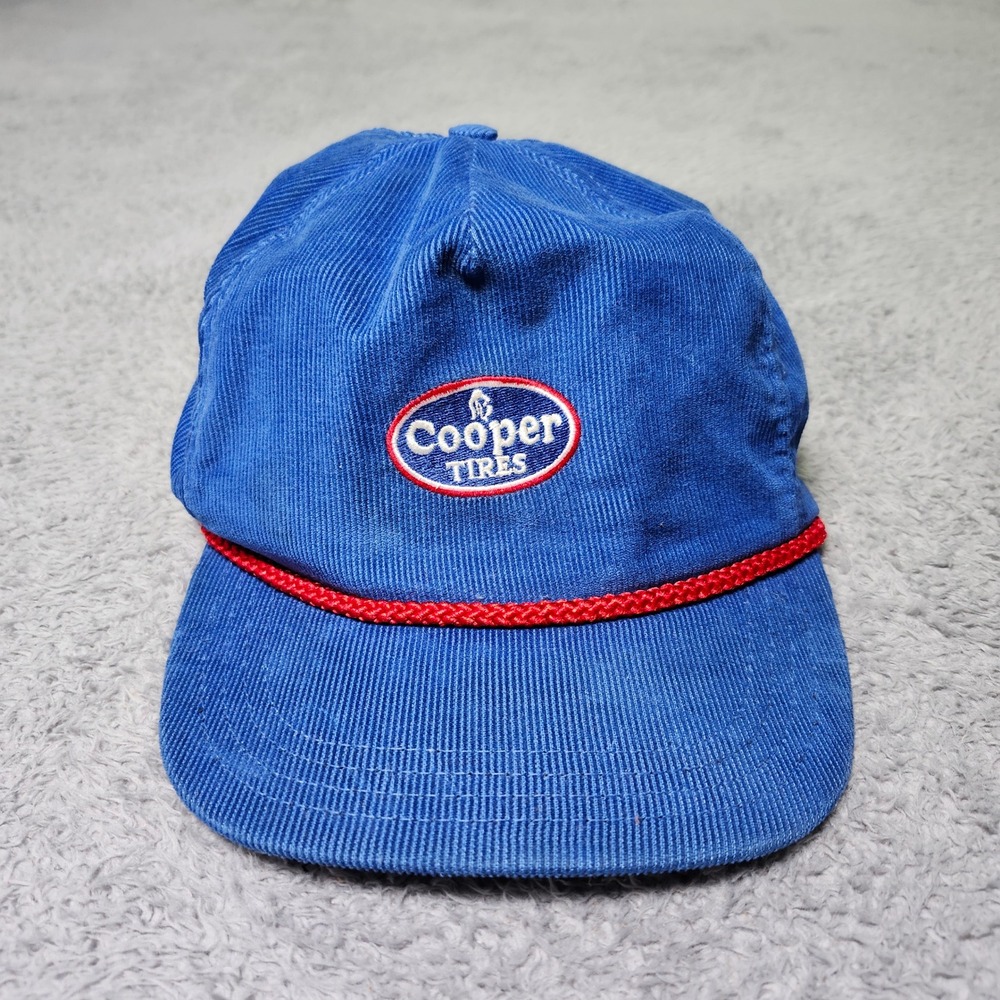 Cooper Tires Mens OSFM Hat Blue Corduroy Rope Trucker Cap Vintage Style